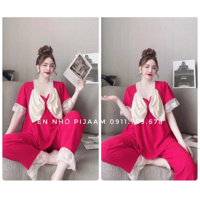 Đồ Bộ Bigsize Nữ - Đồ Ngủ Mặc Nhà Đũi  Nơơ Bigsize Dài Cao Cấp  Xinh Đẹp Dễ Thương Giá Rẻ  80-95kg