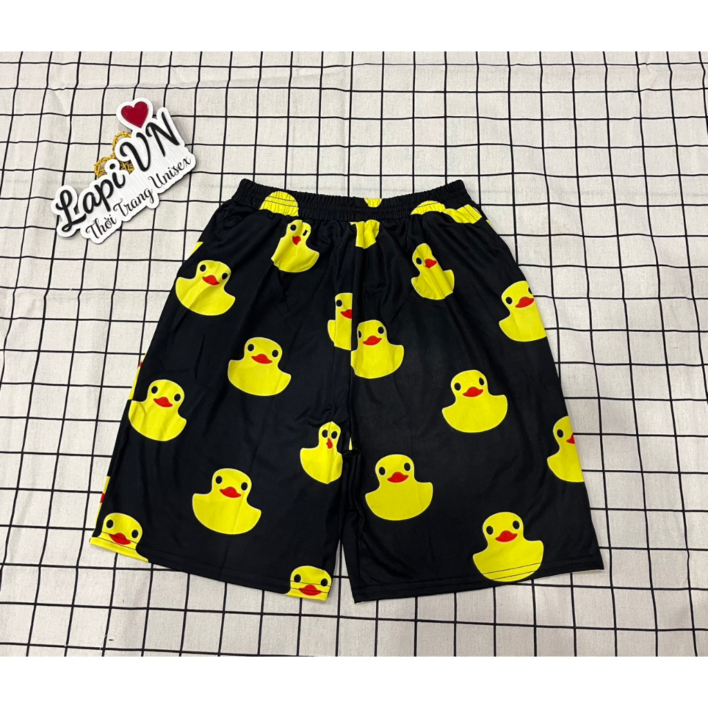 Quần Short Mặc Nhà Unisex In Hình Vịt Đen -Lapi VN ,FREESIZE Nam Nữ Đều Mặc Được, Thun Thể Thao Thoáng Mát