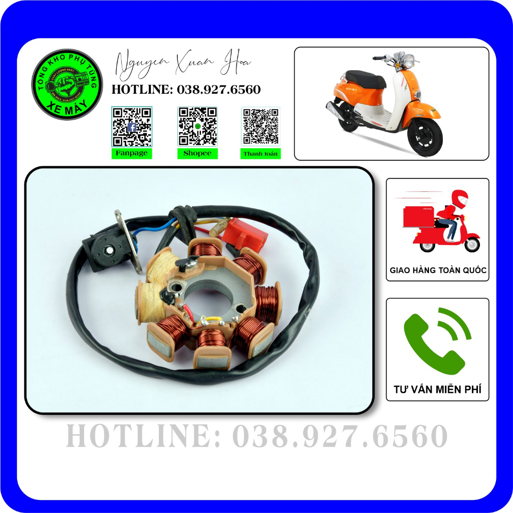 Cuộn điện/ Cuộn lửa Crea 50cc/ Gionro 50cc/ Today 50cc/ Mono 50cc/ Vespa 50cc/ Roma DKBike/ HSV1,2,3 - Hyosung