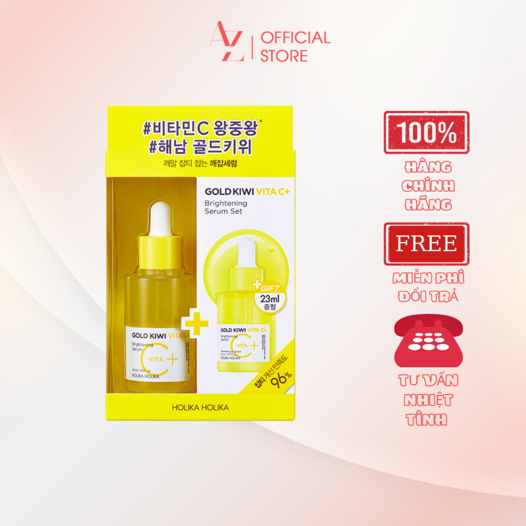 Set 2 lọ tinh chất dưỡng ẩm, làm trắng da Holika Holika Gold Kiwi Vita C+ Brightening Serum Set 45ml+23ml - 7187