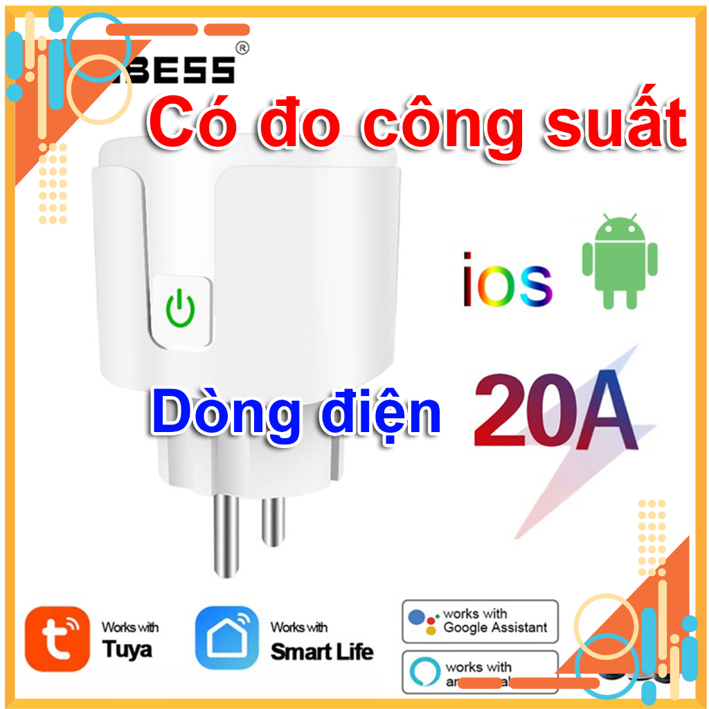 Ổ Cắm Wifi Tuya Thông Minh Đo Công Suất 20A - Kết Nối Wifi, Điều Khiển Bằng Ứng Dụng Tuya Smart Life trên Điện Thoại