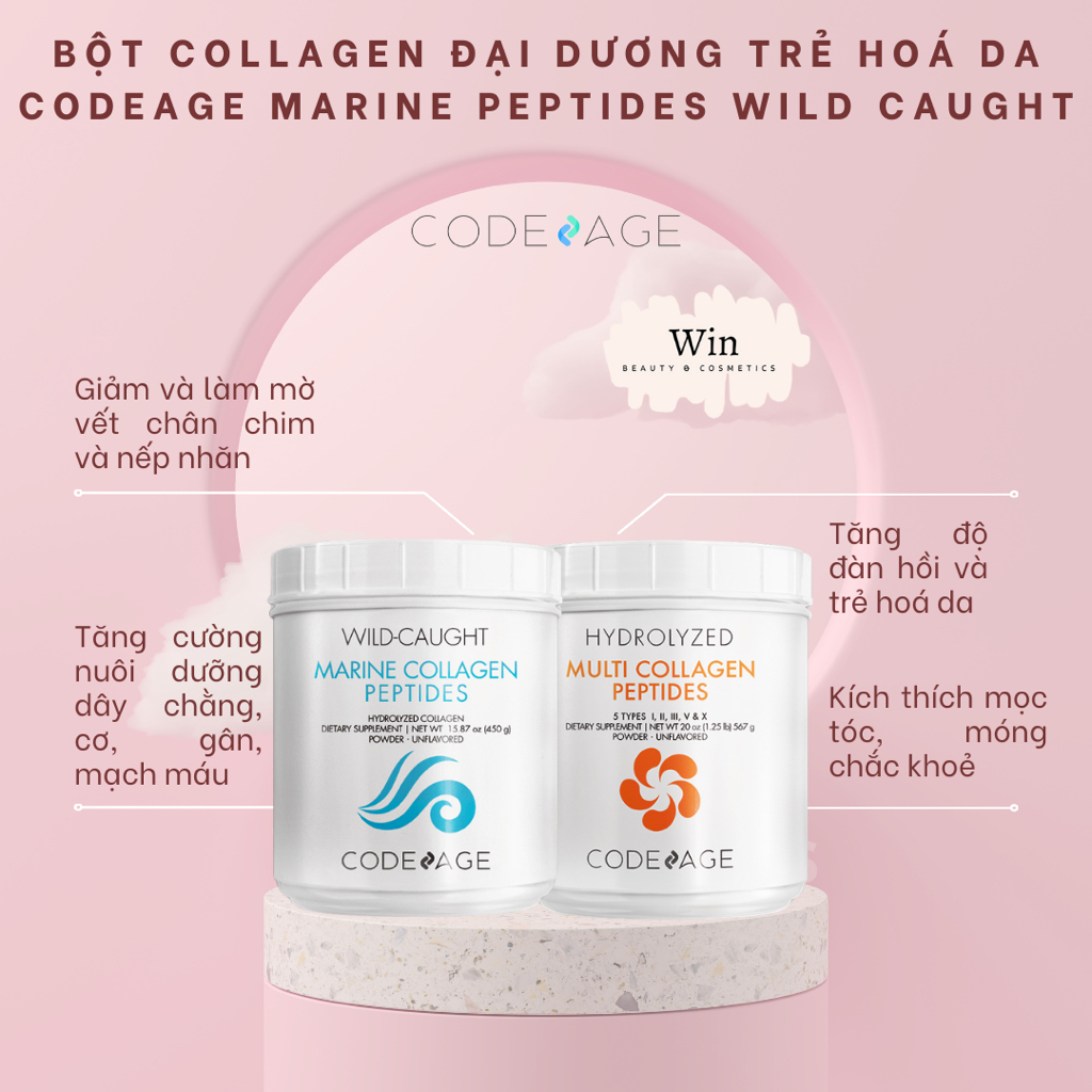Bột collagen tổng hợp trẻ hóa da CodeAge Multi Collagen 567g - CodeAge Marine Collagen Peptides 450g Code Age