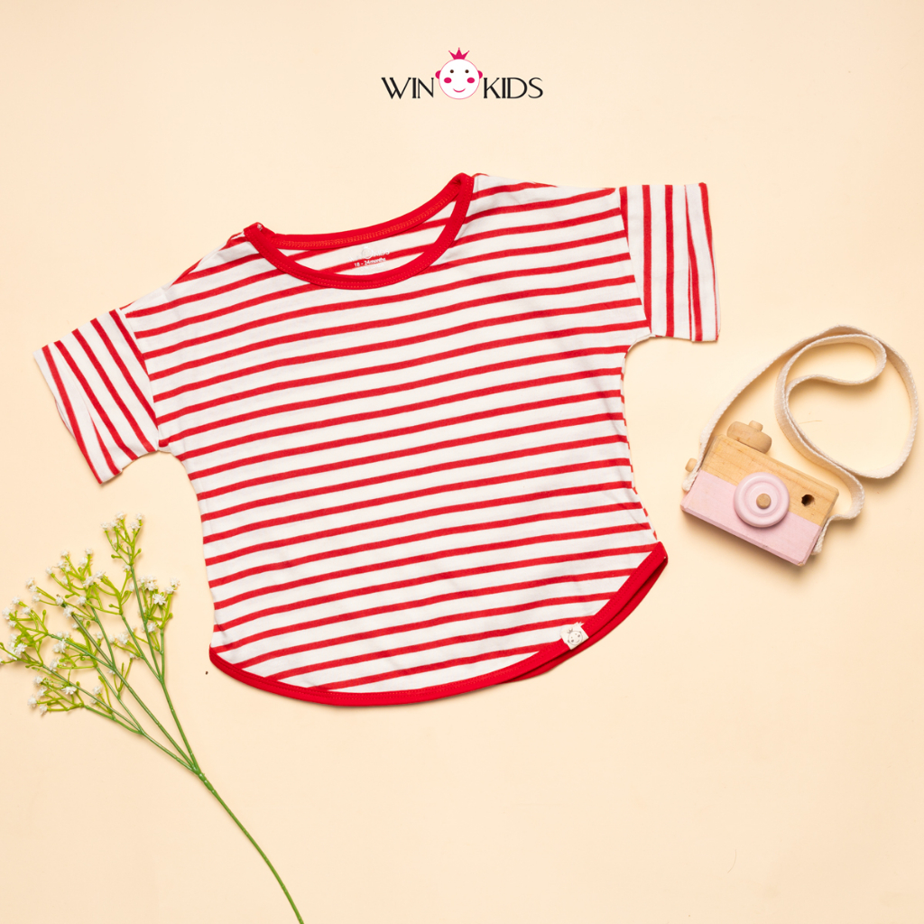 Áo thun tay ngắn bé gái 10-15kg sọc ngang Thời trang trẻ em Winkids chuyên quần áo bé