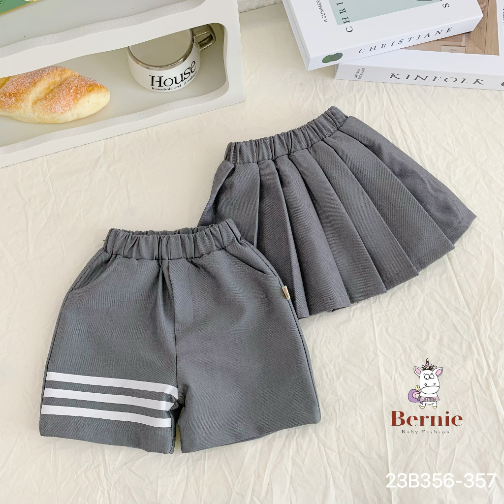 Bộ sơ mi đồng phục đôi cộc tay kèm cà vạt Bernie cho bé trai bé gái