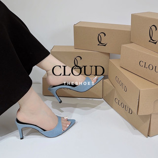Giày gót nhọn, guốc nữ 8cm Cloud chất vải satin, da si bóng cao cấp mũi nhọn quai ngang bầu trơn tôn dáng sang trọng