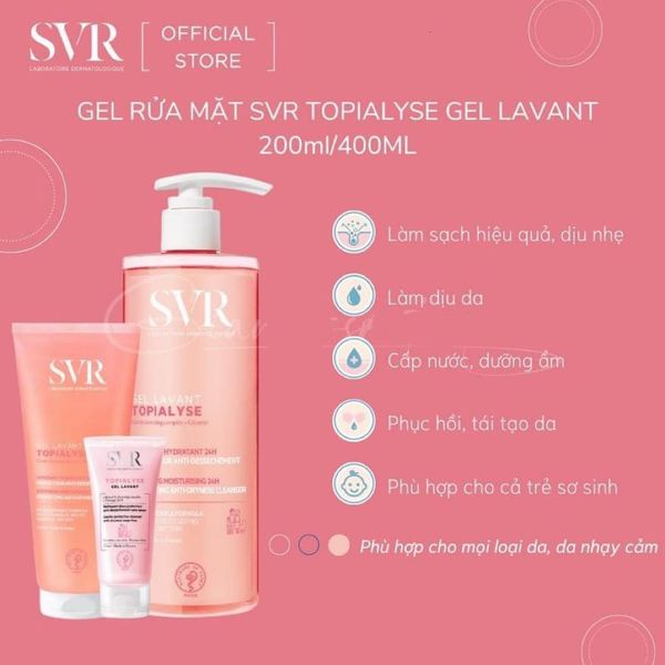 Sữa rửa mặt SVR Topialyse Gel Cho Da Khô Nhạy Cảm 400ml