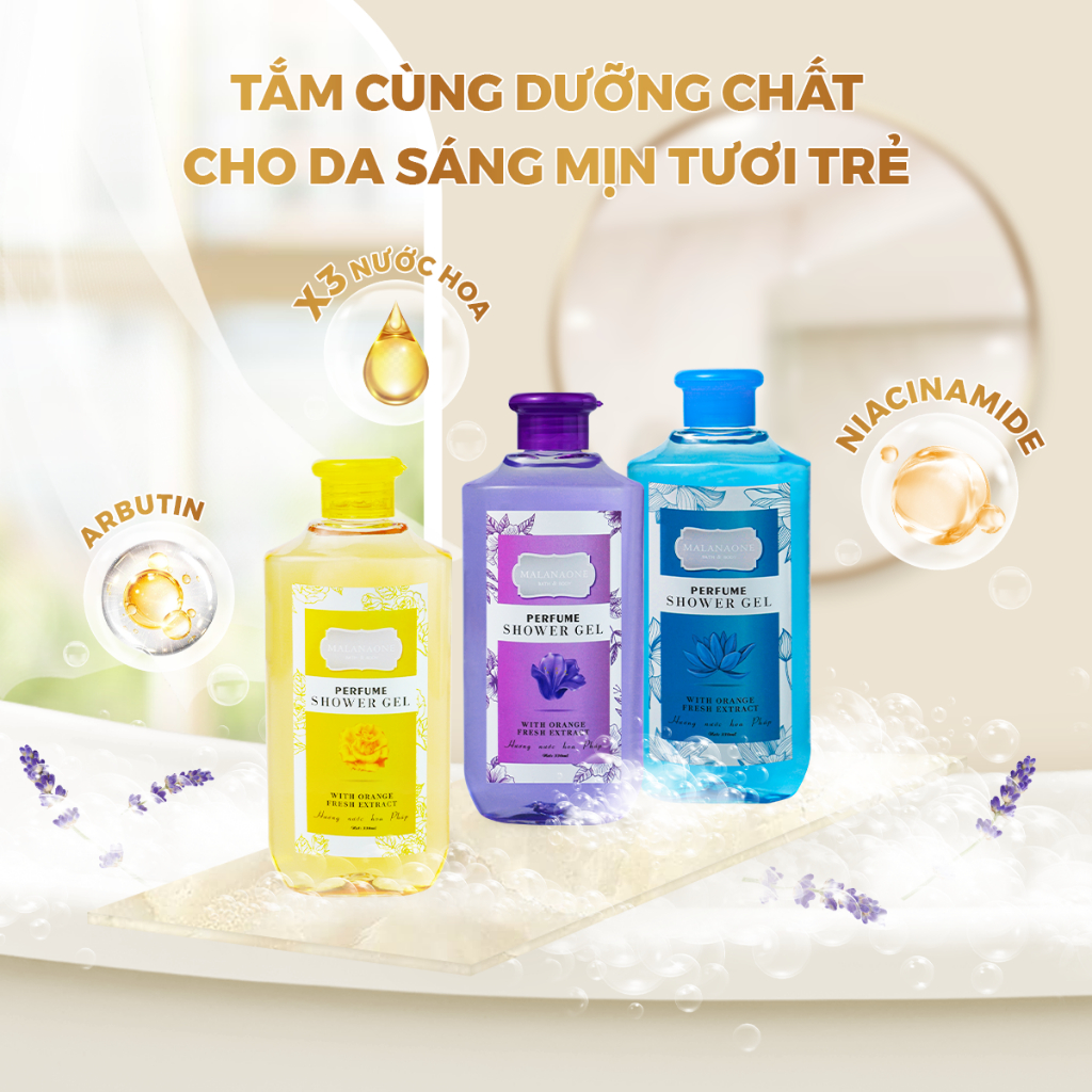 Bộ Quà Tặng Sữa Tắm Trắng Da Thơm Lâu Malananone, Hương Nước Hoa Nữ Quyến Rũ, Làm Sáng Da, NGỪA KHUẨN Lưu Hương 6H 330ml