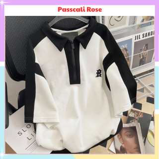 Áo polo chữ B cổ khóa form dáng rộng phong cách unisex, áo thun có cổ dáng rộng hothit