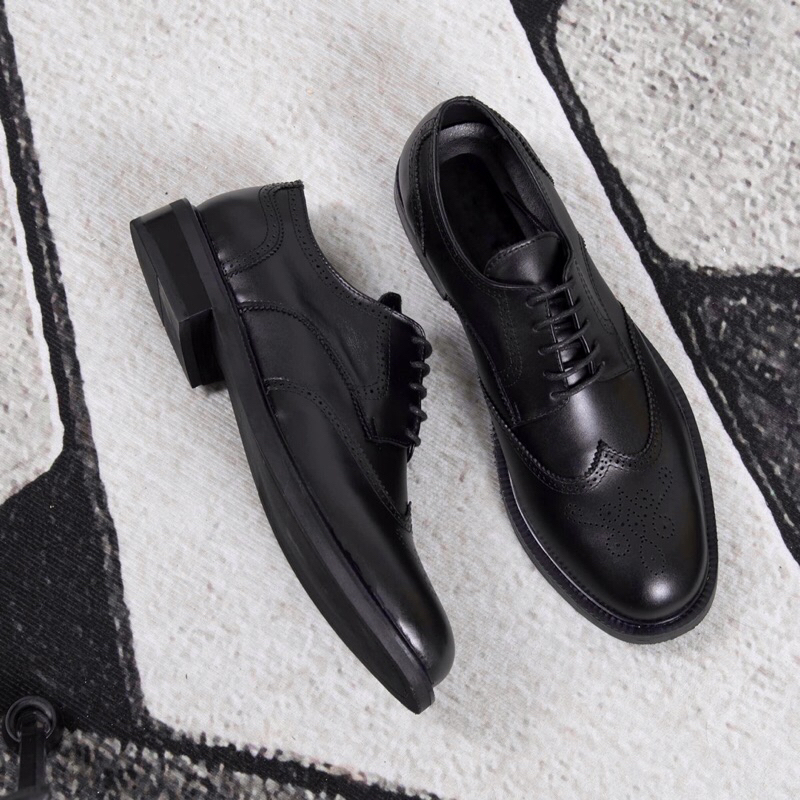 THE DAKANA MODERN DERBY Hoạ Tiết Đục Lỗ Da Bò Nguyên Tấm Đế Phíp Gỗ, Giày Da Nam Công Sở có vân Wingtip Derby