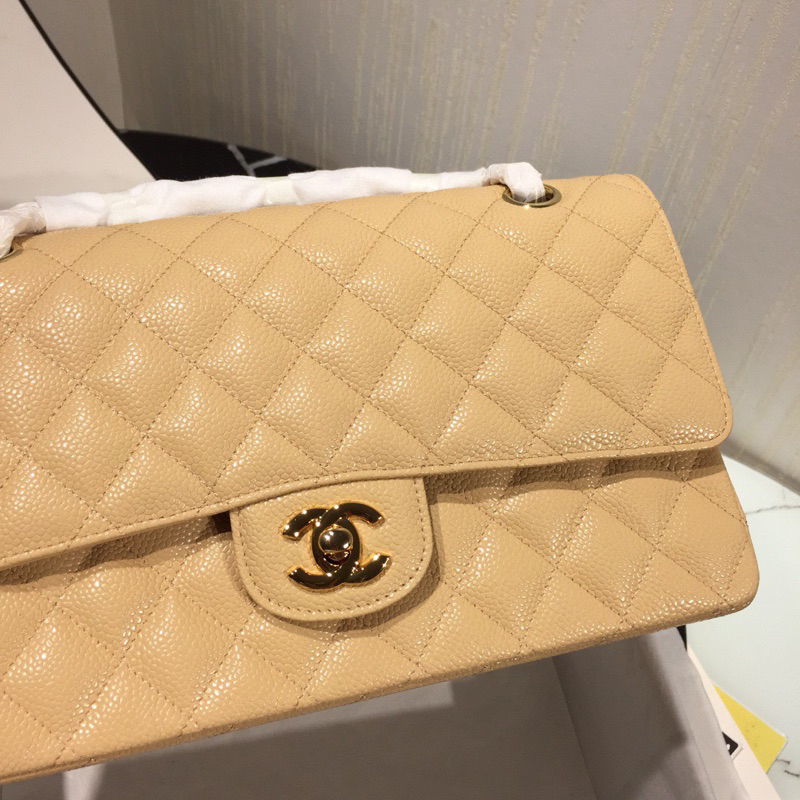 💎Túi CLASSIC SIEU CAP - Size 25cm - Tag bạc & vàng - Da bê hạt caviar nhập khẩu