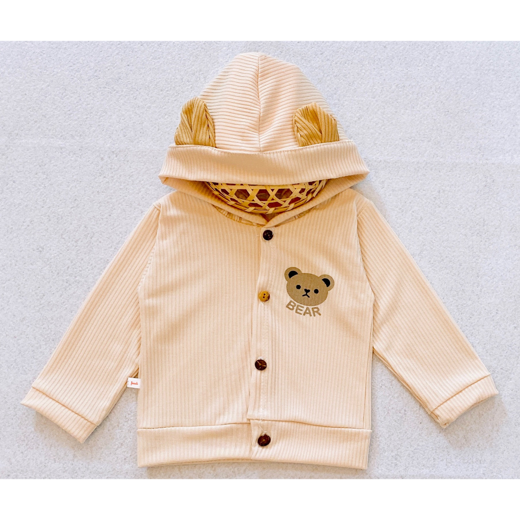 Áo khoác cho bé len tăm mũ tai gấu phong cách Hàn Quốc cho bé
