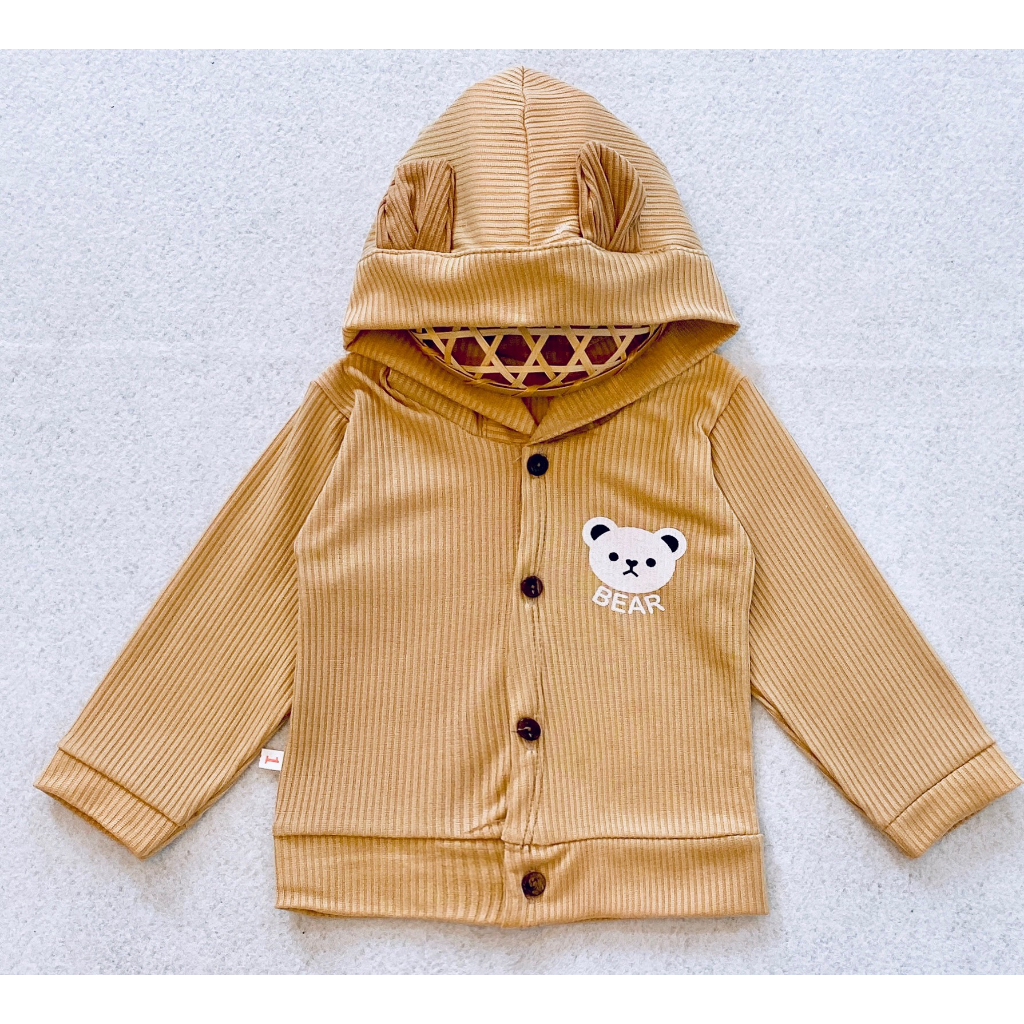 Áo khoác cho bé len tăm mũ tai gấu phong cách Hàn Quốc cho bé
