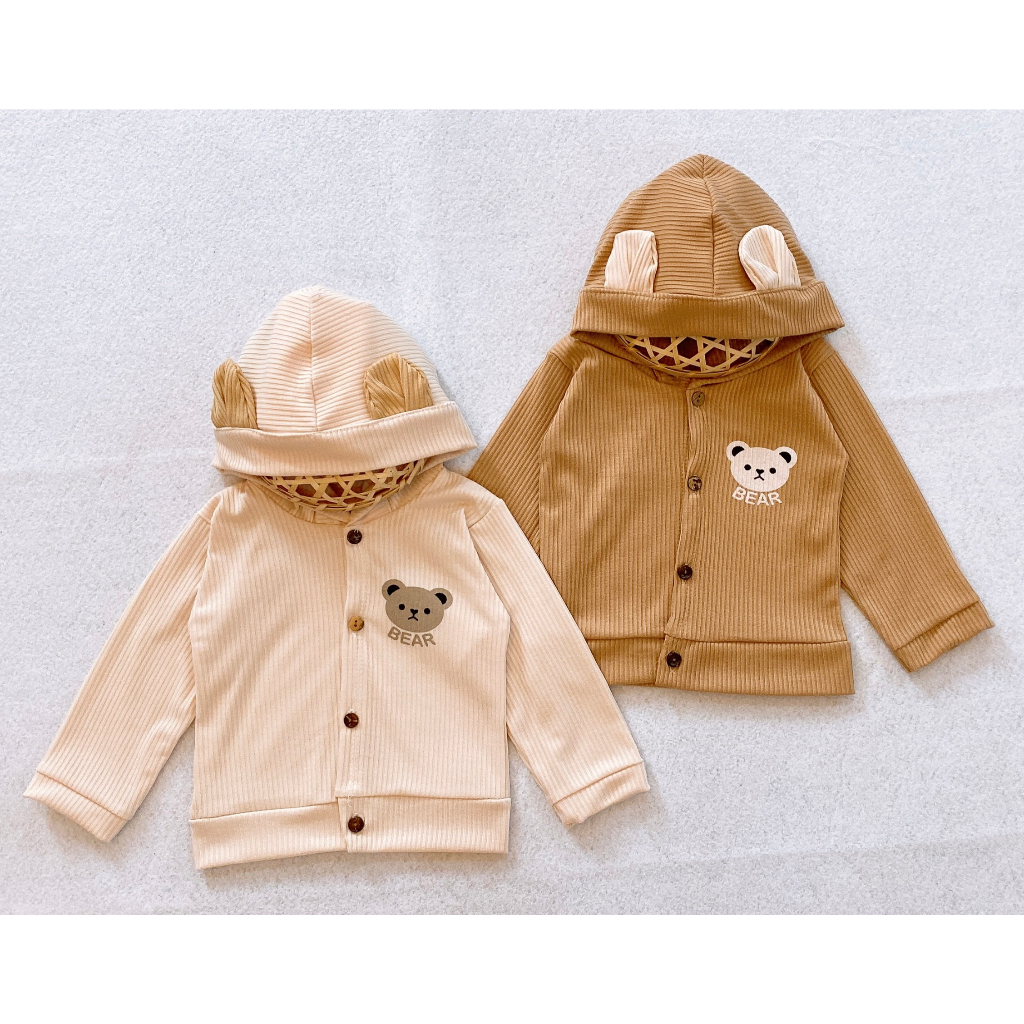 Áo khoác cho bé len tăm mũ tai gấu phong cách Hàn Quốc cho bé