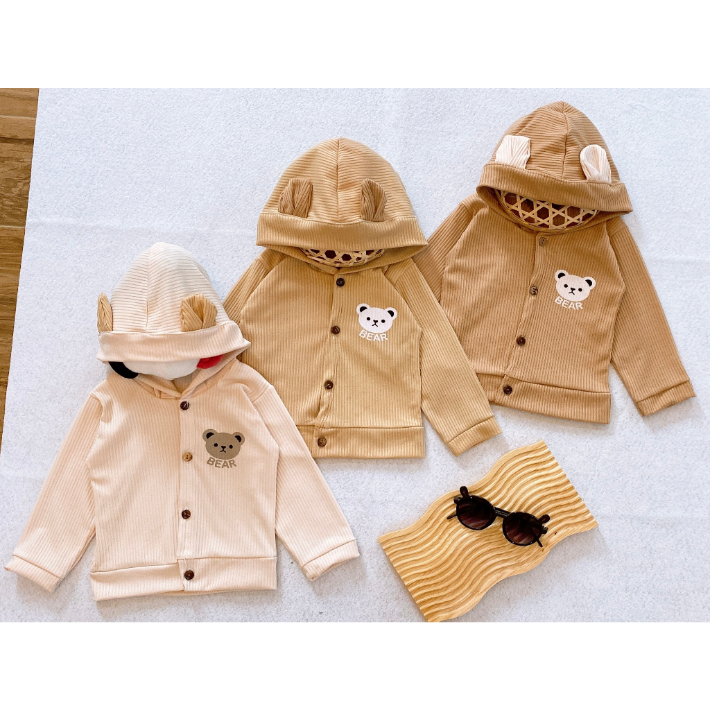 Áo khoác cho bé len tăm mũ tai gấu phong cách Hàn Quốc cho bé