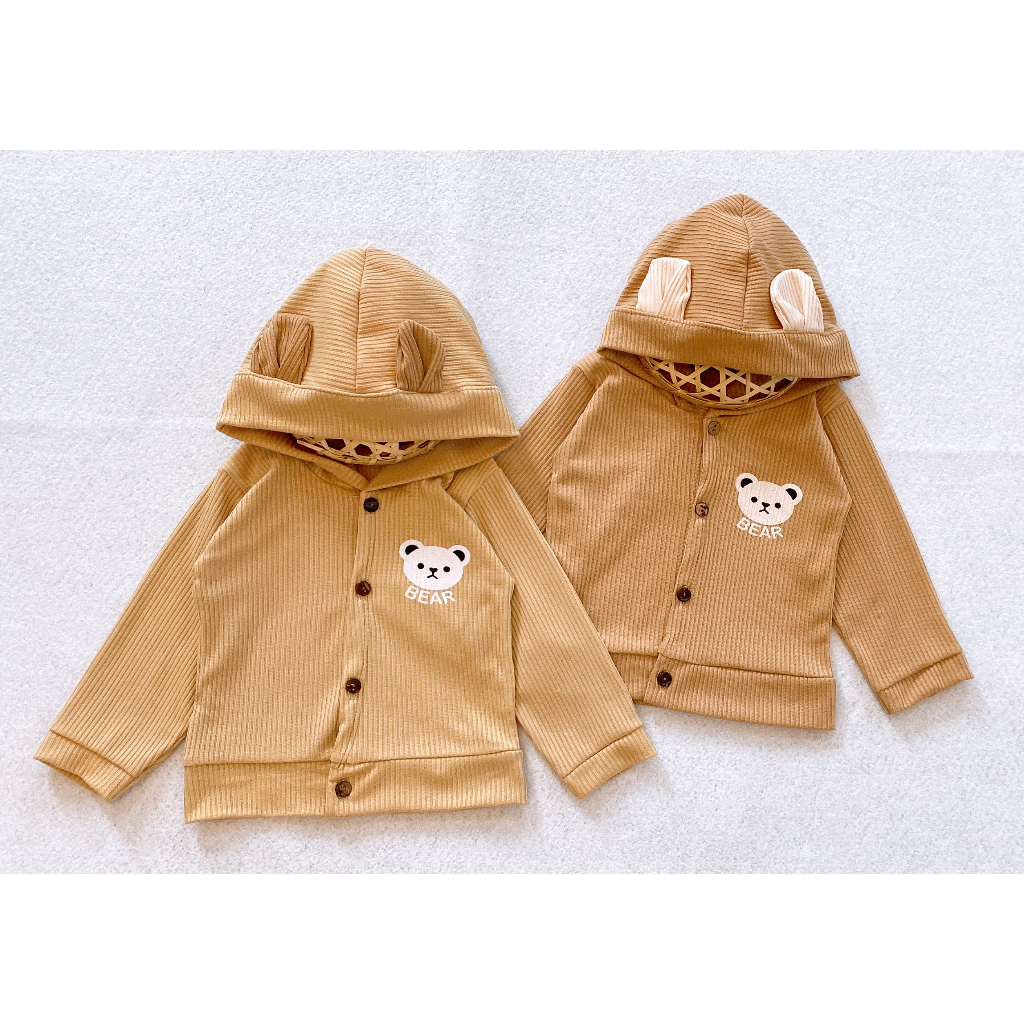 Áo khoác cho bé len tăm mũ tai gấu phong cách Hàn Quốc cho bé