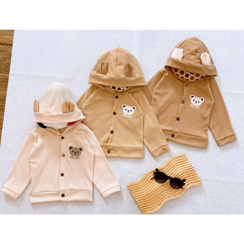 Áo khoác cho bé len tăm mũ tai gấu phong cách Hàn Quốc cho bé