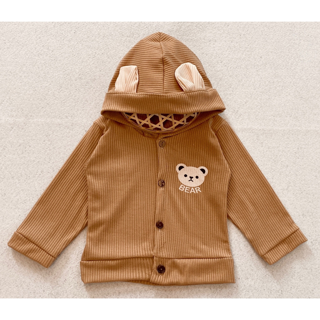 Áo khoác cho bé len tăm mũ tai gấu phong cách Hàn Quốc cho bé