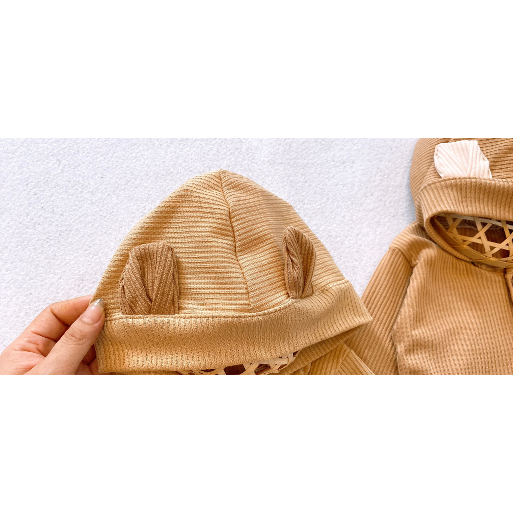 Áo khoác cho bé len tăm mũ tai gấu phong cách Hàn Quốc cho bé