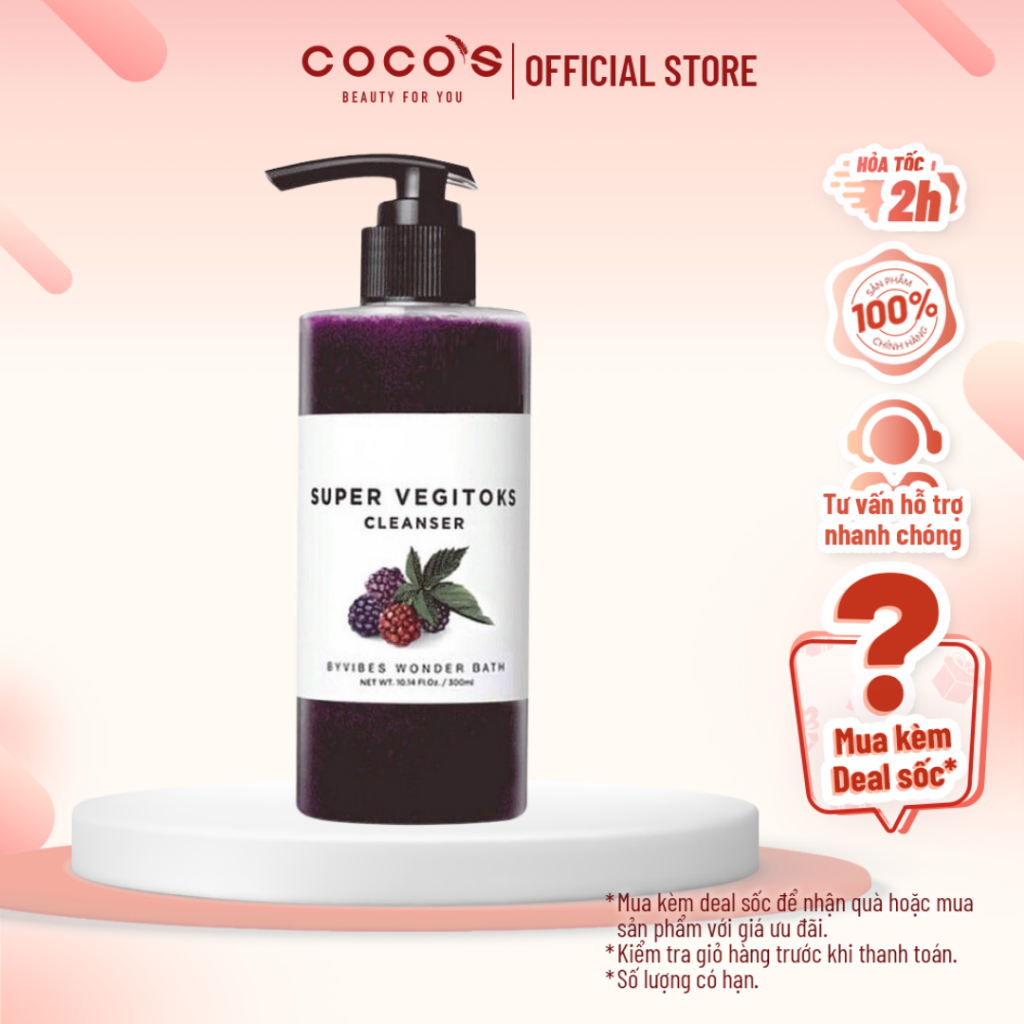 Sữa rửa mặt sủi bọt thải độc chiết xuất rau củ Byvibes Wonder Bath Super Vegitoks Cleanser Purple 300ml - Tím