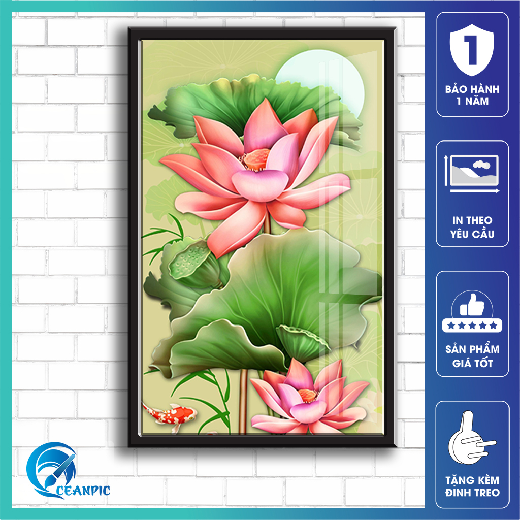 Tranh Hoa Sen, Mẫu Đơn Treo Tường CEANPIC Dùng Decor Không Gian Nhà Ở, Tạo Phong Thủy Tốt Cho Ngôi Nhà Của Bạn