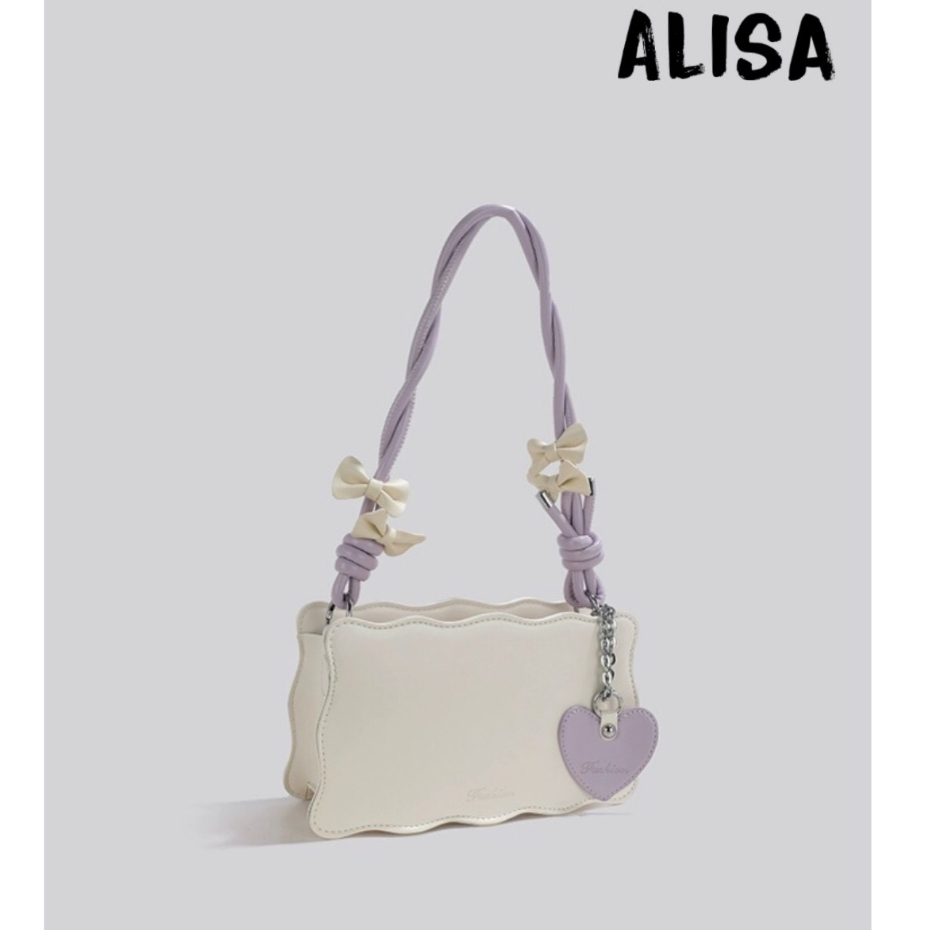 Túi đeo vai phong cách tiểu thư thiết kế lượn sóng , quai đeo xoắn kẹp nơ nổi bật SL107