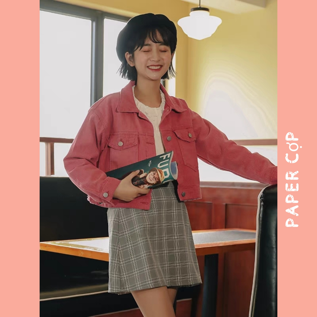 Áo khoác JEAN Nữ- Áo BÒ JEAN nữ dáng lửng Croptop Chất siêu dày dặn Túi nắp hai bên nút đồng hàng Quảng Châu cao cấp ..
