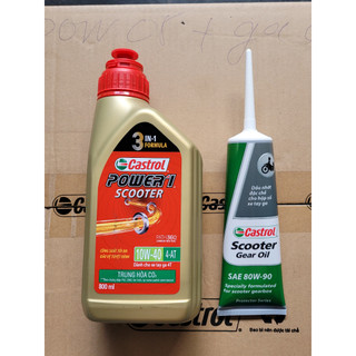 Combo dầu nhớt xe tay ga castrol. power-1 scooter 10w40 4t 800ml + nhớt lap castrol gear 120ml