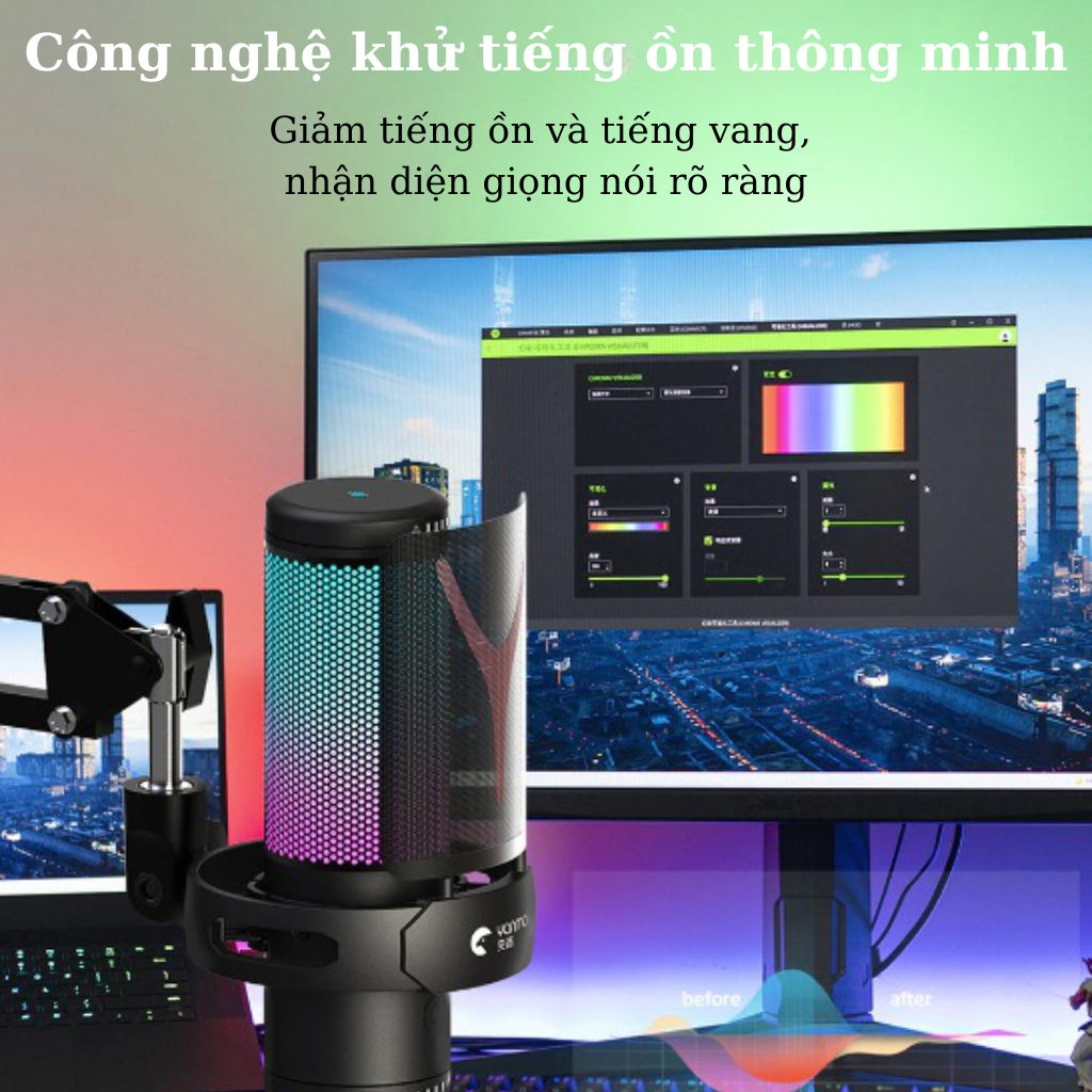 Mic thu âm GM7, Mic livestream có màng lọc tiếng ồn, lọc tạp âm, Micro sử dụng cho PC-Laptop-Điện thoại có đèn led