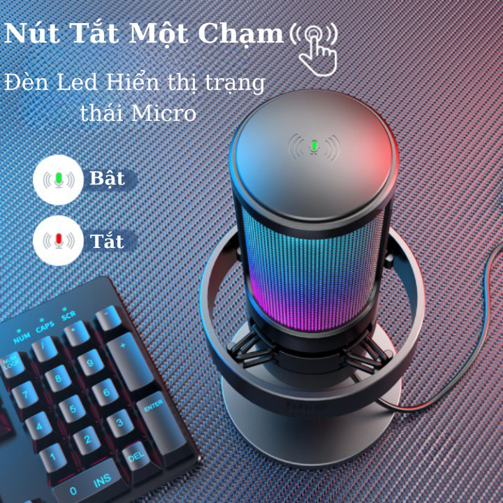 Mic thu âm GM7, Mic livestream có màng lọc tiếng ồn, lọc tạp âm, Micro sử dụng cho PC-Laptop-Điện thoại có đèn led