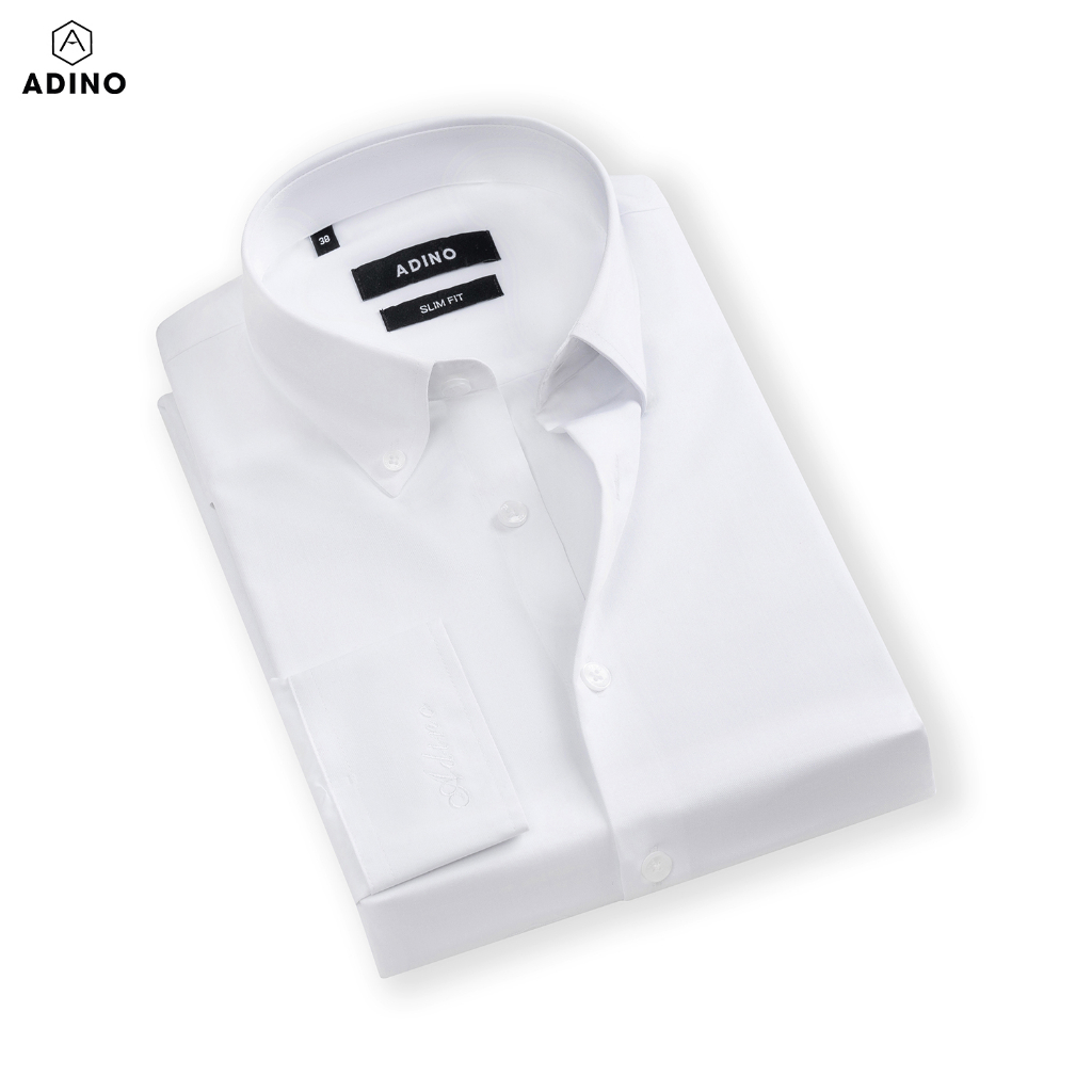 Áo sơ mi nam cổ Button Down màu trắng ADINO vải sợi sồi Modal mềm mịn thoáng mát dáng slimfit công sở trẻ trung S271