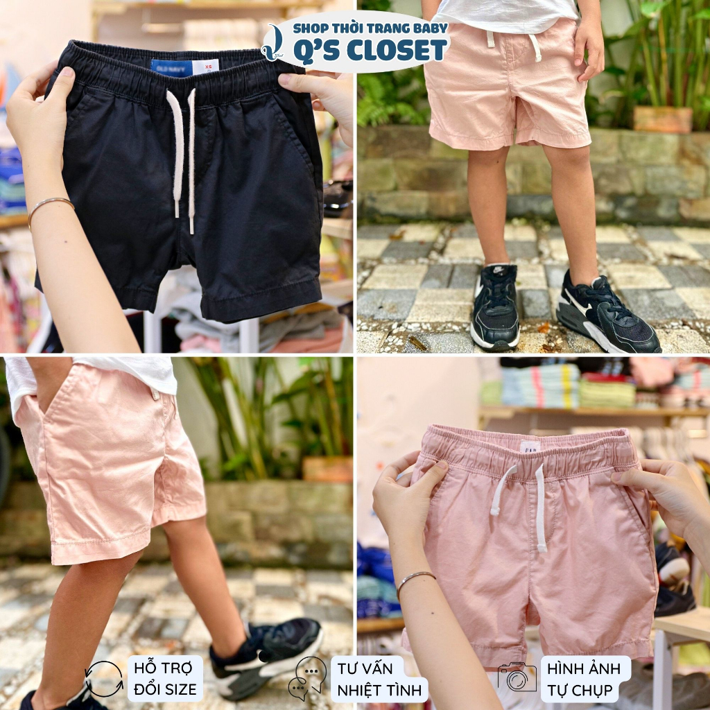 Quần short kaki bé trai lưng thun dây rút có túi cho bé từ 16kg-50kg