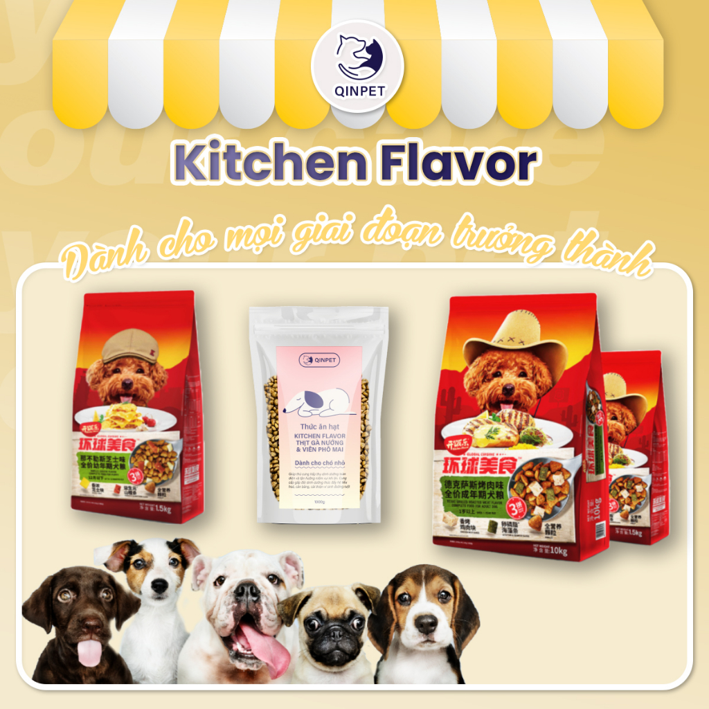 Thức ăn hạt chó 1.5KG - Kitchen Flavor | Vị gà phô mai và gà nướng viên rong biển