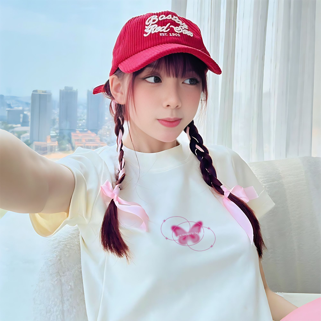 Áo Thun Form Fit Mẫu Bướm Hồng. Áo Baby Tee Chất Cotton Co Giãn