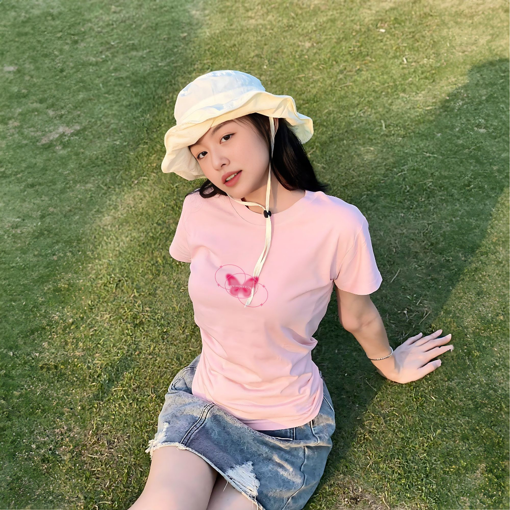 Áo Thun Form Fit Mẫu Bướm Hồng. Áo Baby Tee Chất Cotton Co Giãn
