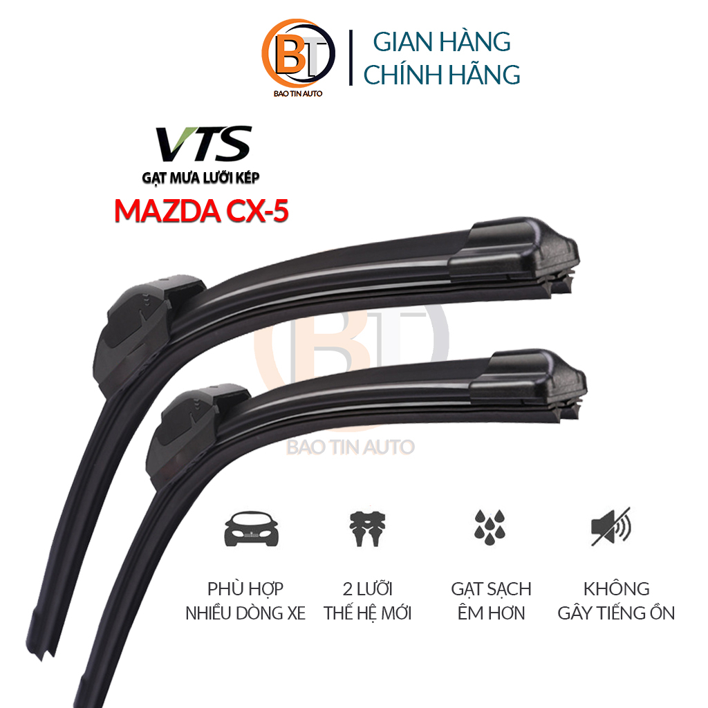 Gạt mưa oto lưỡi kép Mazda CX5 thanh gạt kính nước mưa ôtô xe hơi khung mềm 2 lưỡi thương hiệu VTS