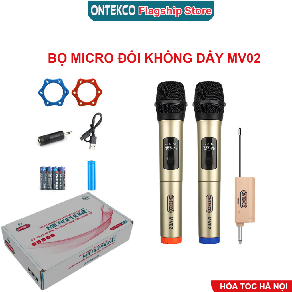 Micro Karaoke Không Dây MV02 Vàng Dùng Cho Mọi Loa Kéo, Âm Ly - Hát Êm