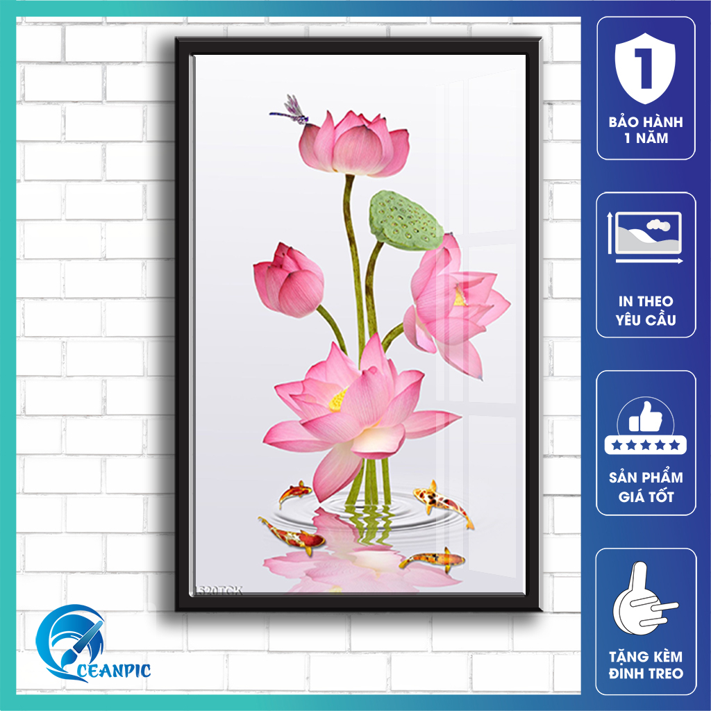 Tranh Hoa Sen , Mẫu Đơn Treo Tường CEANPIC Tráng Gương Dùng Decor Phòng Khách, Phòng Ngủ, Văn Phòng, Phong Thủy