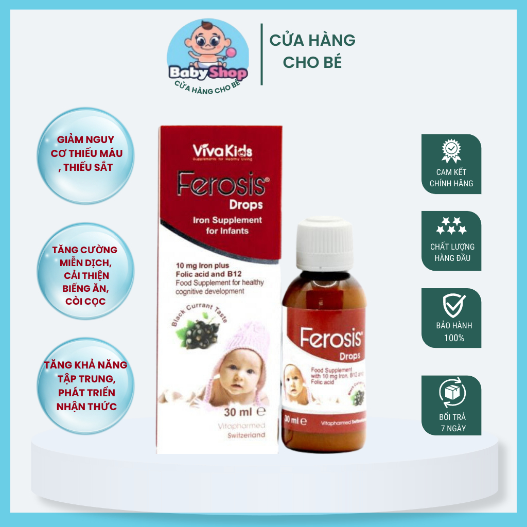 Sắt công nghệ mới Liposome VivaKids Ferosis 30ml mùi vị thơm ngon cho trẻ