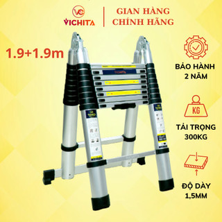 Thang nhôm rút chữ A VICHITA 3,8m (1,9m+1,9m) Bản Tiêu Chuẩn, Rút Gọn Tiện Lợi - BH 2 Năm.