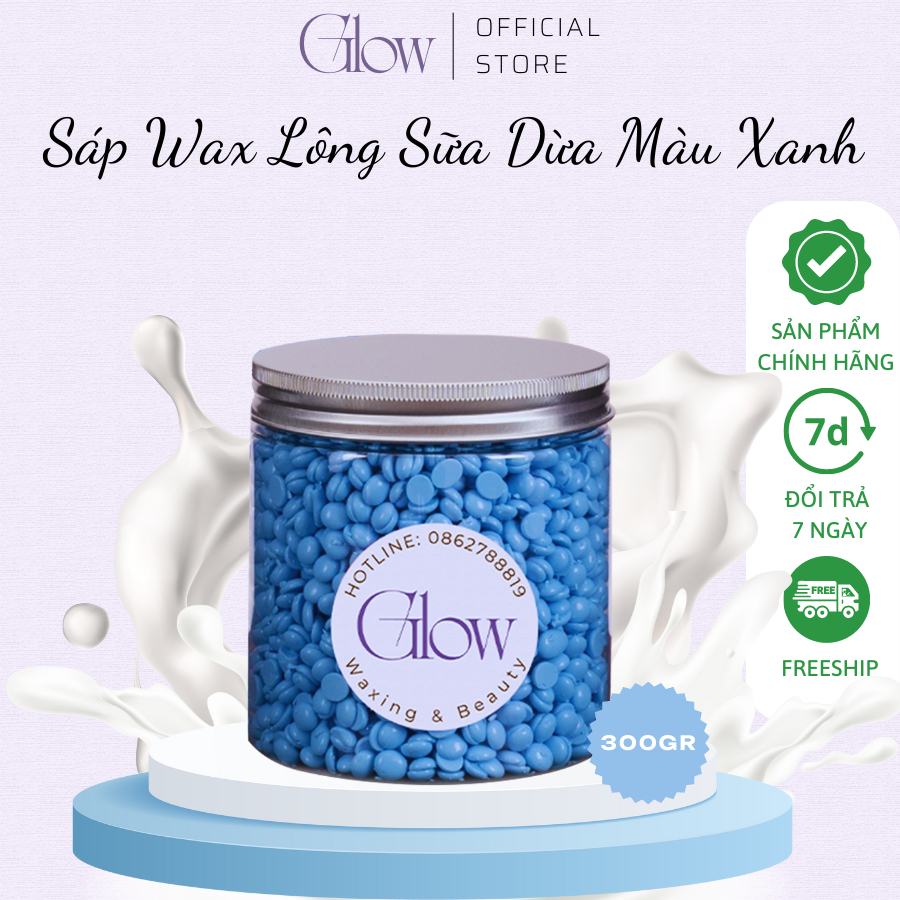 Sáp Wax Lông Sữa Dừa Màu Xanh GLOW WAXING Cao Cấp Bám Lông Tốt Chuyên Dùng Wax Nách, Bikini Tặng Que Phết Sáp