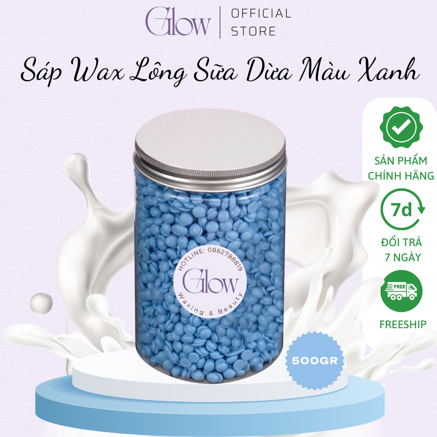 Sáp Wax Lông Sữa Dừa Màu Xanh GLOW WAXING Cao Cấp Bám Lông Tốt Chuyên Dùng Wax Nách, Bikini Tặng Que Phết Sáp