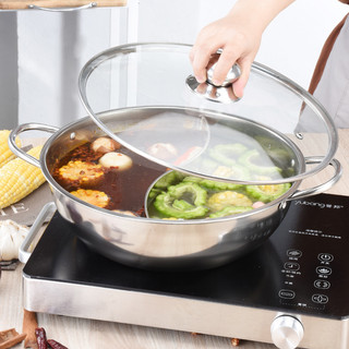 Nồi Lẩu 2 Ngăn Inox Size 30cm, 32cm Nấu Được Bếp Từ Có Nắp Kính Cực Tiện Dụng