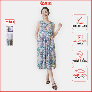 Đầm nữ CARDINA sát nách chất lanh tre cao cấp dáng suông xếp ly ngực cách điệu 3VL04