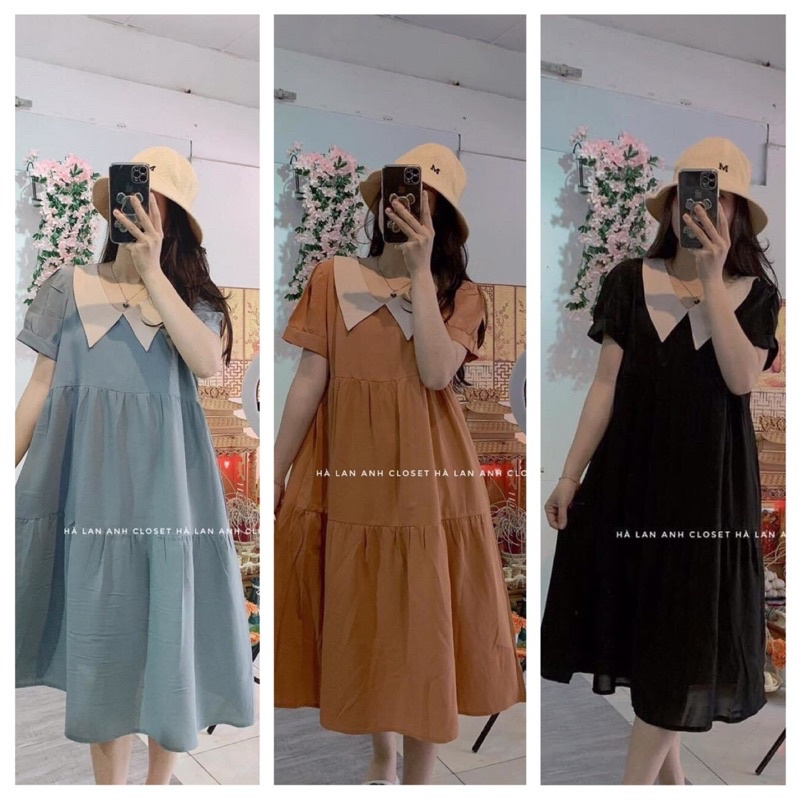 Váy Bầu Công Sở Babydoll Đầm Bầu Dáng Suông Thiết Kế Có Cổ