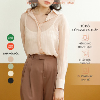 Áo sơ mi nữ momoco dài tay chất tơ nhăn a2770