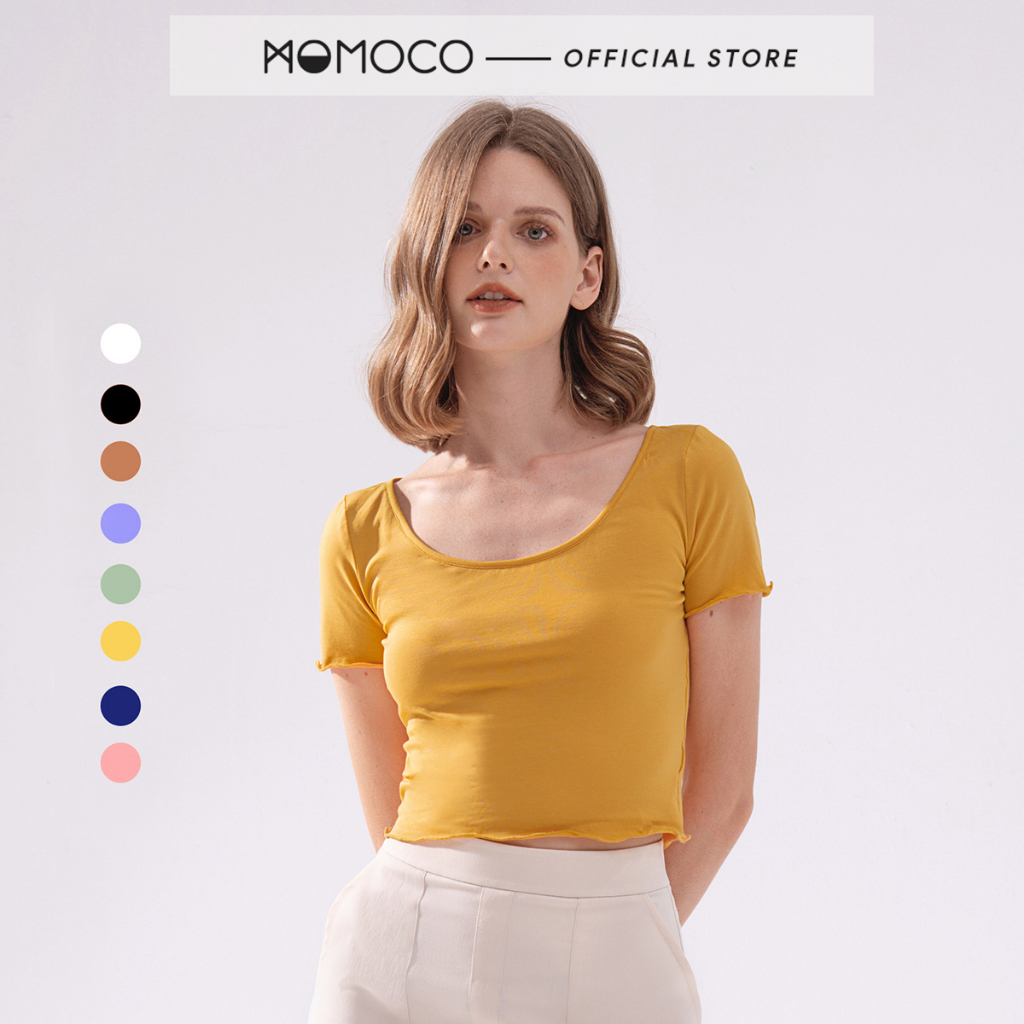 Áo Croptop Nữ Ngắn Tay Cổ Chữ U MOMOCO Chất Liệu Cotton Co Giãn Thoáng Mát Thiết Kế Dáng Ôm Quyến Rũ M2908