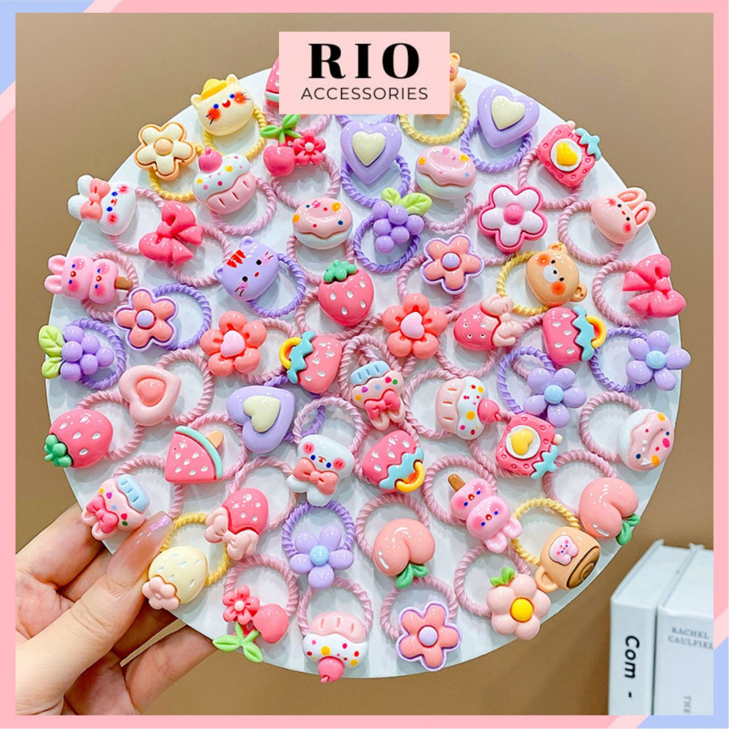 Set 20 dây cột tóc mini/dây buộc tóc cỡ nhỏ cho bé đính hoạt hình ngộ nghĩnh siêu dễ thương dành cho