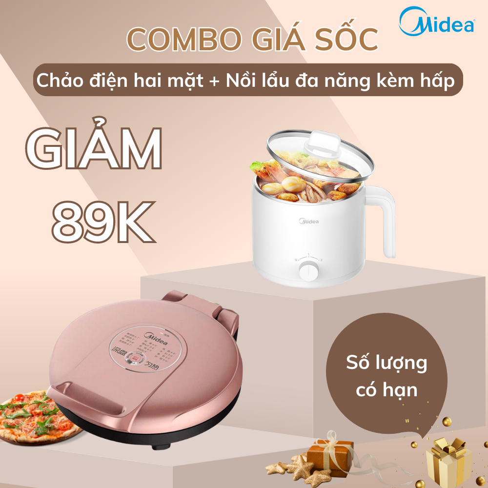 COMBO ưu đãi MIDEA Chảo nướng điện hai mặt và nồi lẩu mini
