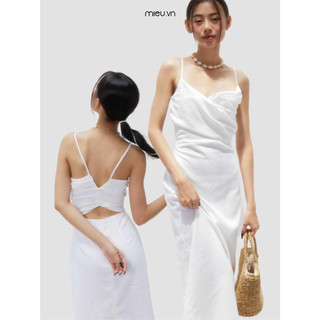Đầm Sheath chất liệu linen thiết kế kiểu chéo ngực khoét lưng MIEU - KA15