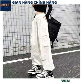 Quần Bom Túi Hộp chất kaki basic nam nữ ống suông rộng, Quần lưng thun co giãn 2 màu đen trắng unisex tôn dán - WIN